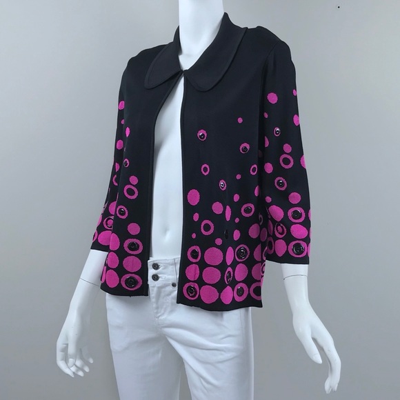 {Ming Wang} Black with Pink Circles Knit Jacket - Picture 2 of 7